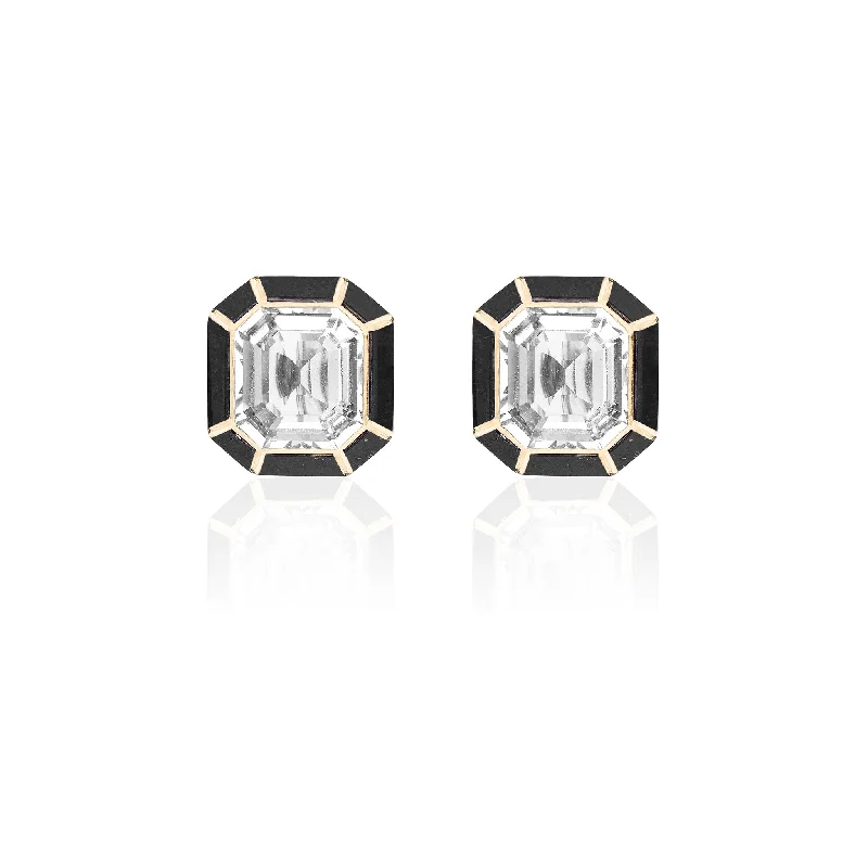 Goshwara Rock Crystal & Onyx Inlay 18K Gold Stud Earrings