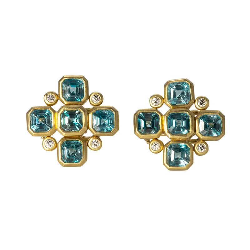 Mazza Blue Zircon & Diamond 18K Yellow Gold Earrings