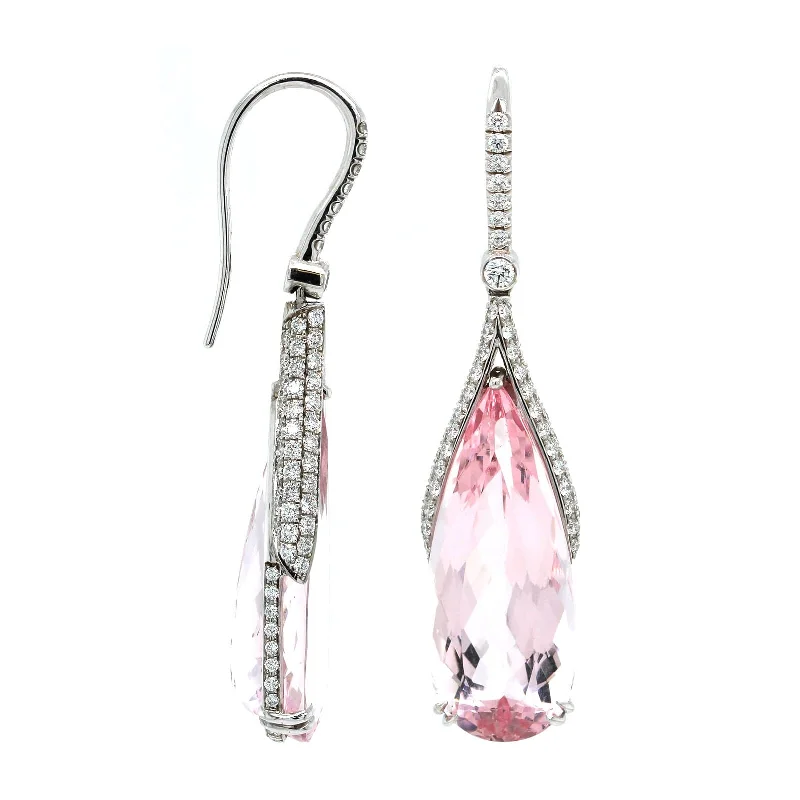 18K White Gold Pear Shape Morganite Drop Earrings