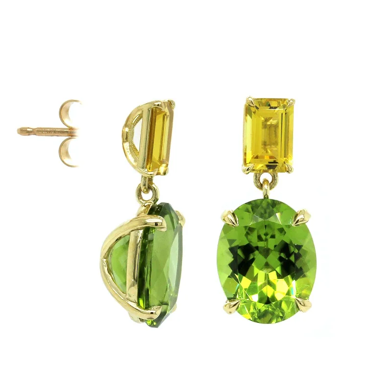 18K Yellow Gold Peridot Tourmaline Drop Earrings