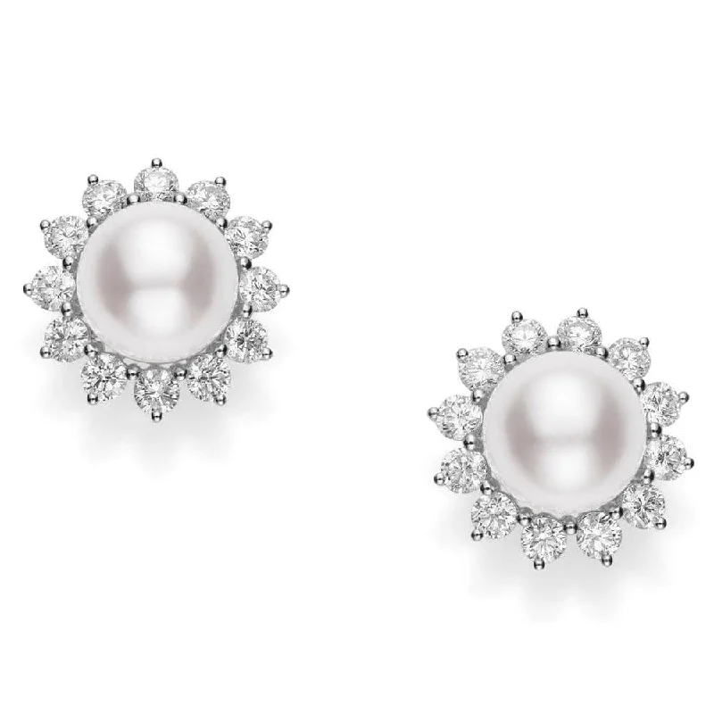 Mikimoto 18K White Gold Pearl and Diamond Earrings