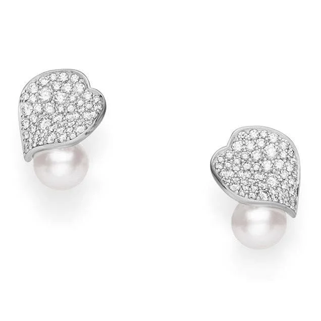 Mikimoto 18K White Gold Pearl and Diamond Earrings