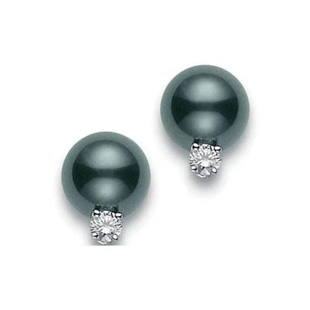 Mikimoto 18K White Gold Black South Sea Pearl and Diamond Earrings