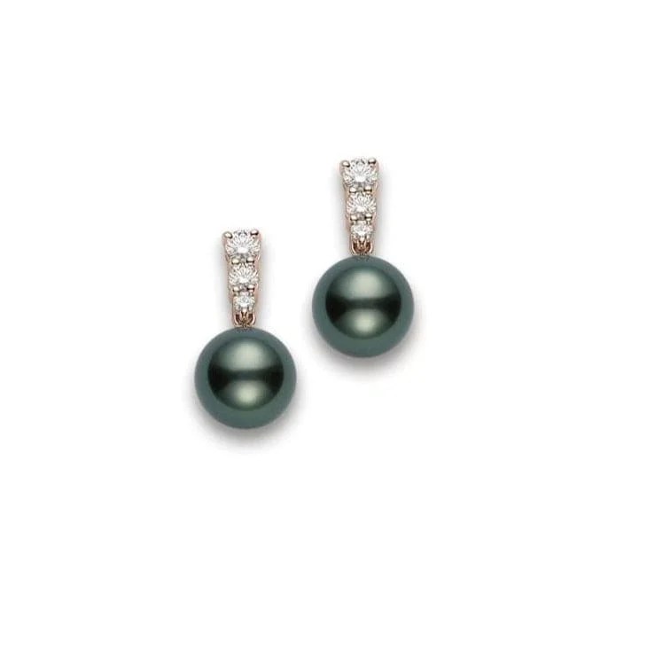 Mikimoto 18K Rose Gold Black South Sea Pearl and Diamond Drop Earrings