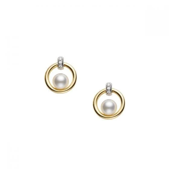 Mikimoto 18K White Gold Pearl and Diamond Circle Earrings