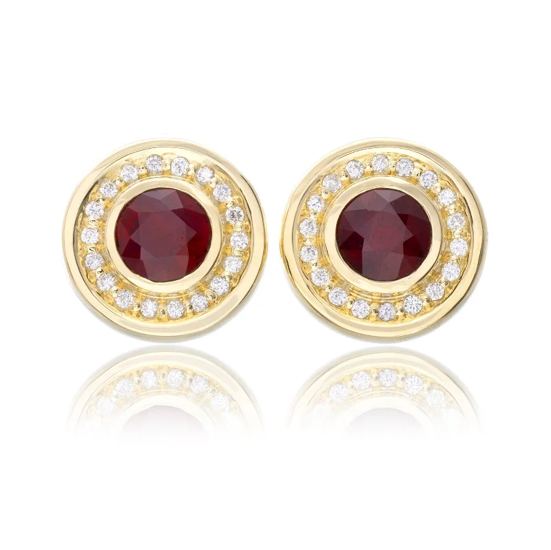 18K Yellow Gold Bezel Set Ruby Earrings