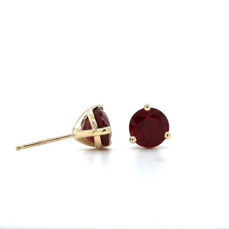 14K Yellow Gold Round Ruby Stud Earrings