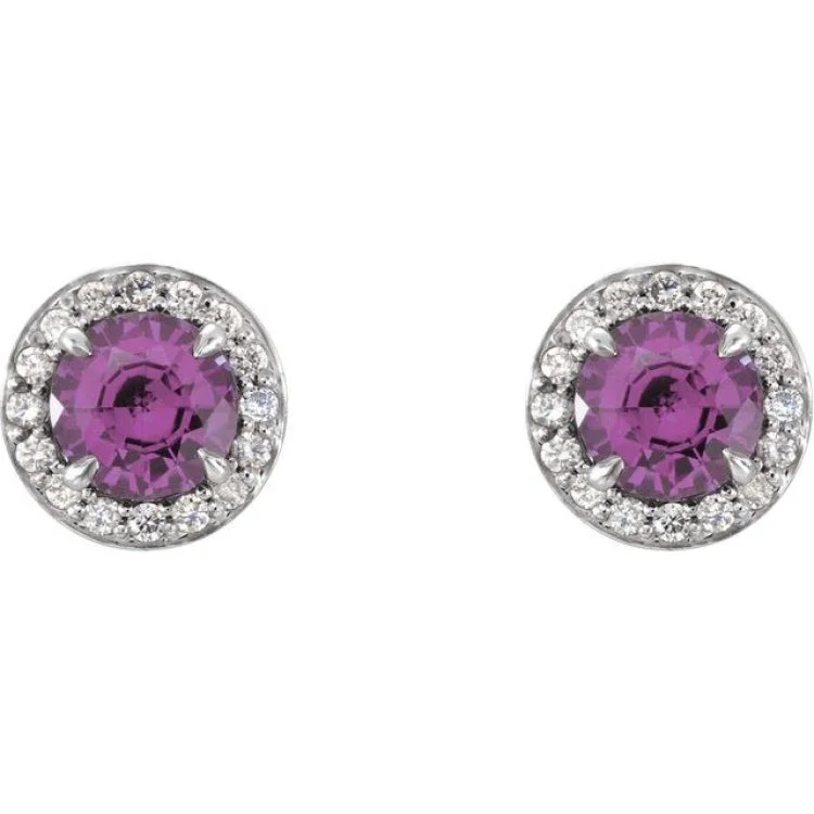 14K White 4 mm Natural Amethyst & 1/10 CTW Natural Diamond Earrings