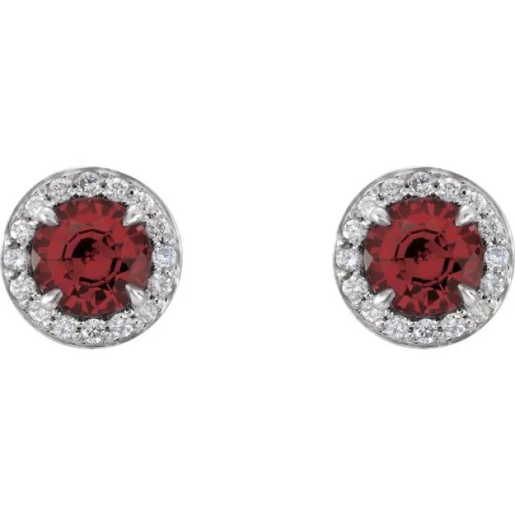 14K White 4 mm Natural Mozambique Garnet & 1/10 CTW Natural Diamond Earrings