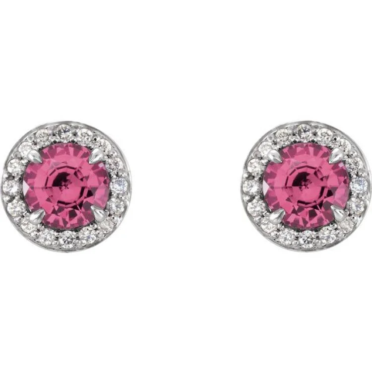 14K White 4 mm Natural Pink Tourmaline & 1/10 CTW Natural Diamond Earrings