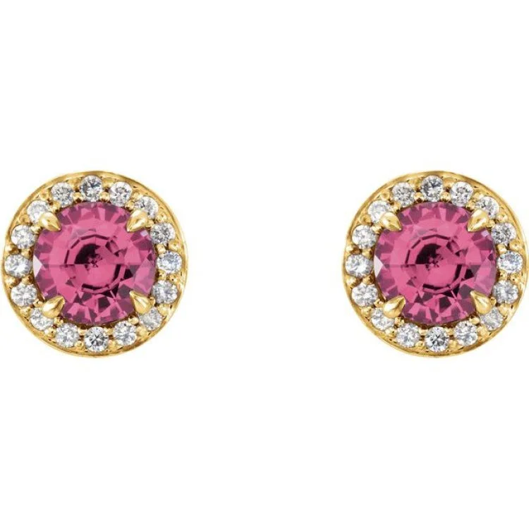 14K Yellow 4.5 mm Natural Pink Tourmaline & 1/6 CTW Natural Diamond Earrings