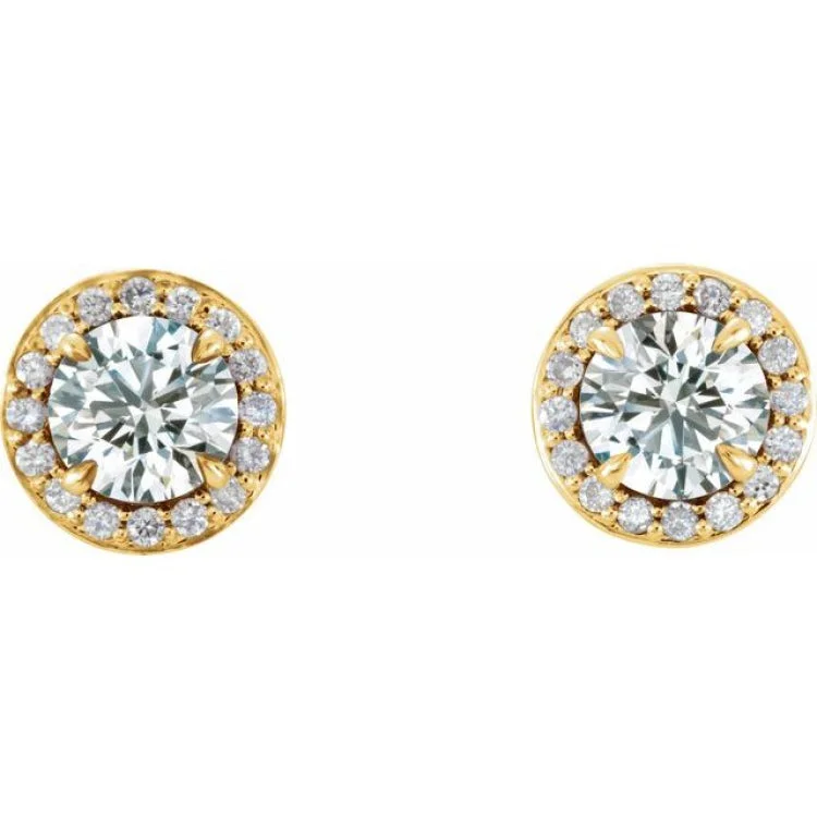 14K Yellow 4.5 mm Natural White Sapphire & 1/6 CTW Natural Diamond Earrings