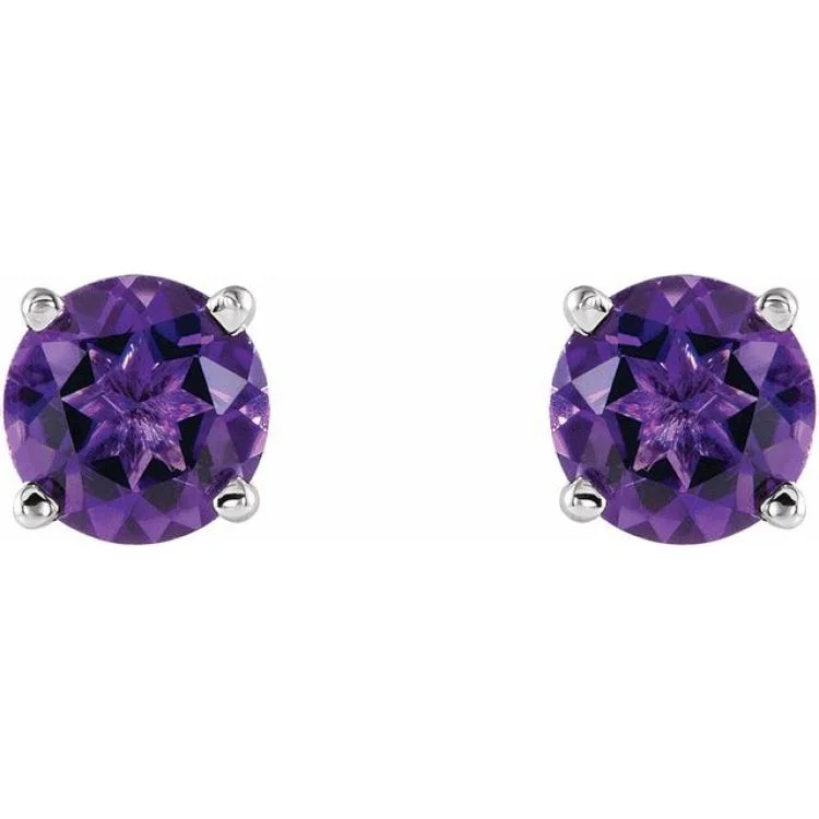 14K White 5 mm Natural Amethyst Stud Earrings with Friction Post