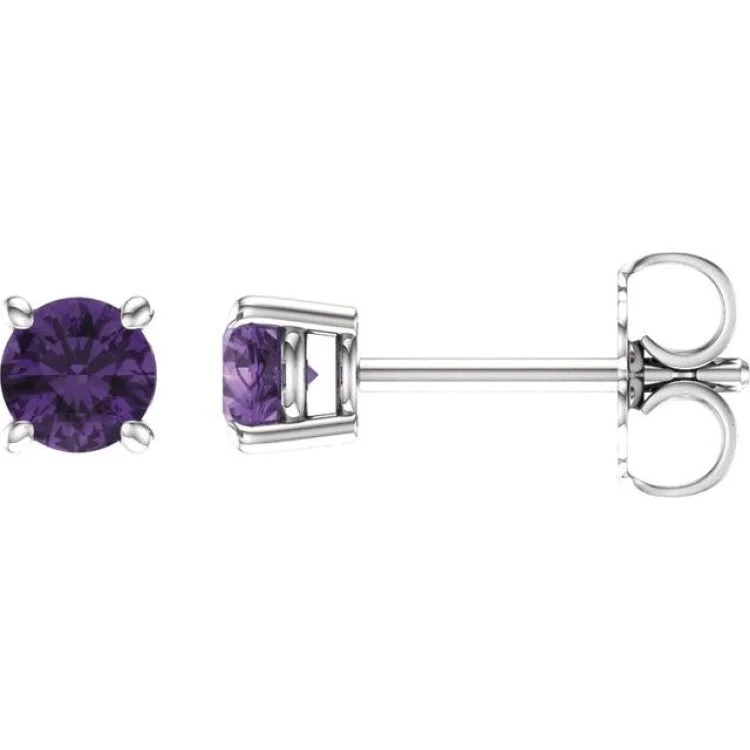 14K White 4 mm Natural Amethyst Stud Earrings with Friction Post