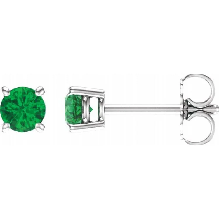 14K White 4 mm Natural Emerald Stud Earrings with Friction Post