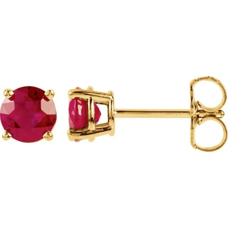 14K Yellow 5 mm Natural Ruby Stud Earrings with Friction Post