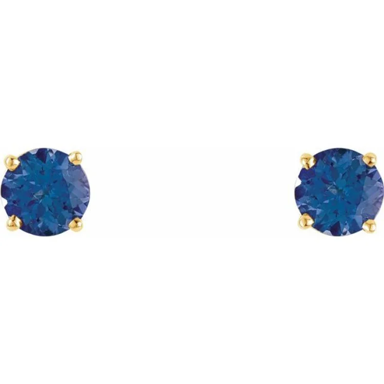 14K Yellow 5 mm Natural Tanzanite Stud Earrings with Friction Post