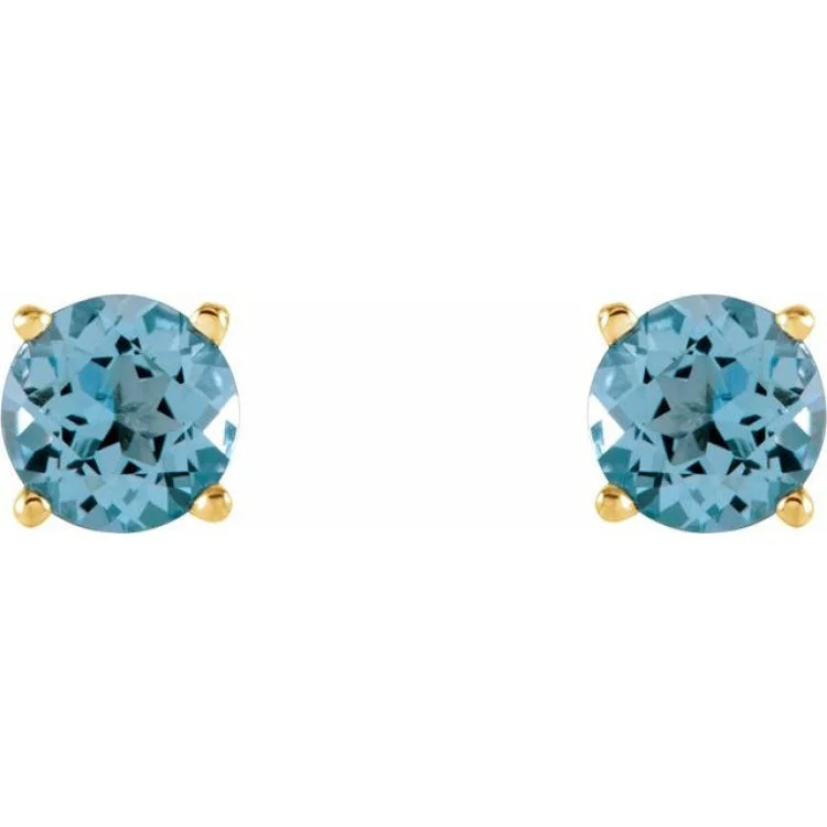 14K Yellow 5 mm Natural Sky Blue Topaz Stud Earrings with Friction Post