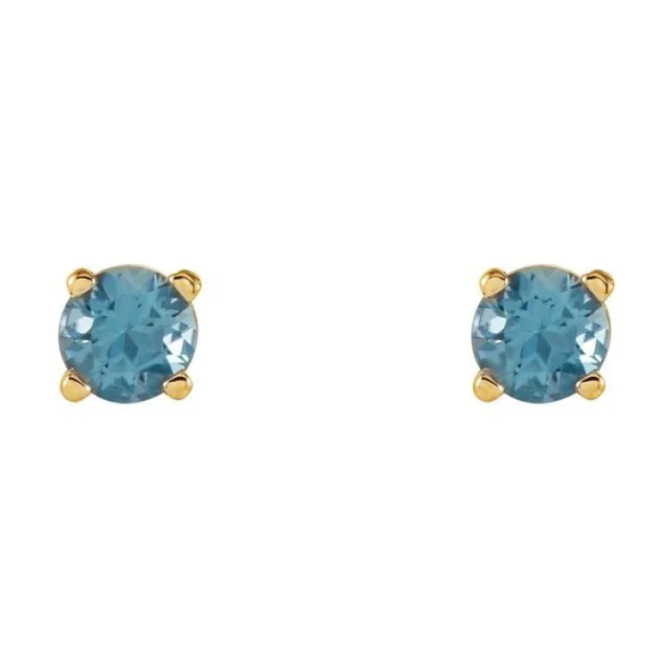 14K Yellow 4 mm Natural Swiss Blue Topaz Stud Earrings with Friction Post