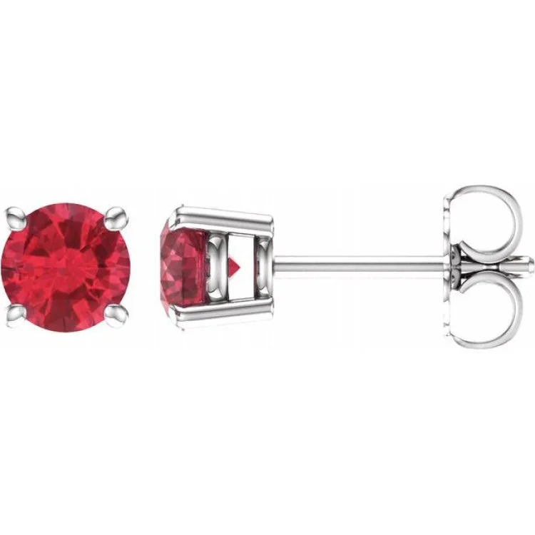 14K White 5 mm Lab-Grown Ruby Stud Earrings with Friction Post