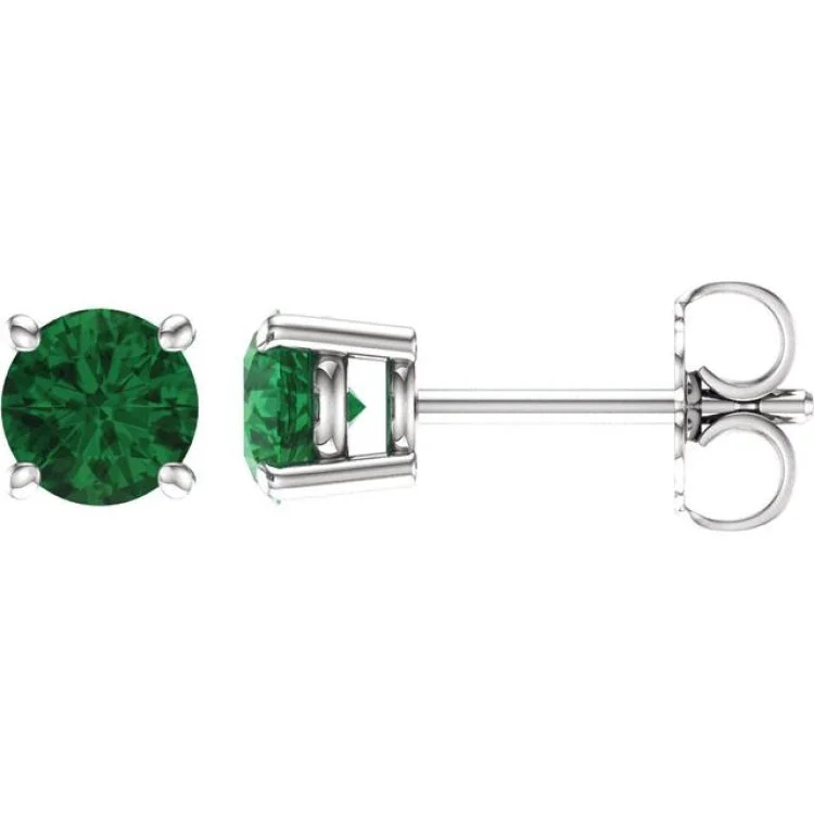 14K White 5 mm Lab-Grown Emerald Stud Earrings with Friction Post