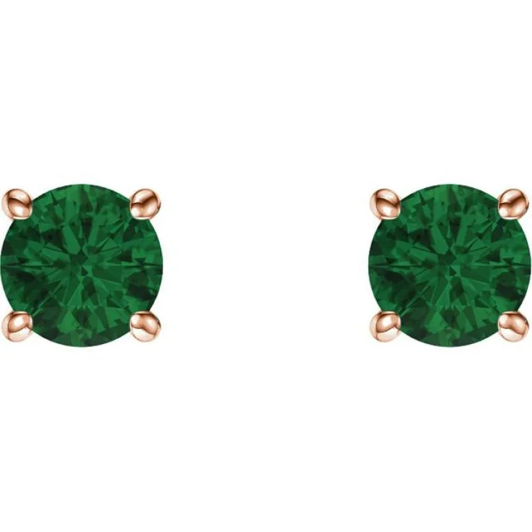 14K Rose 5 mm Lab-Grown Emerald Stud Earrings with Friction Post