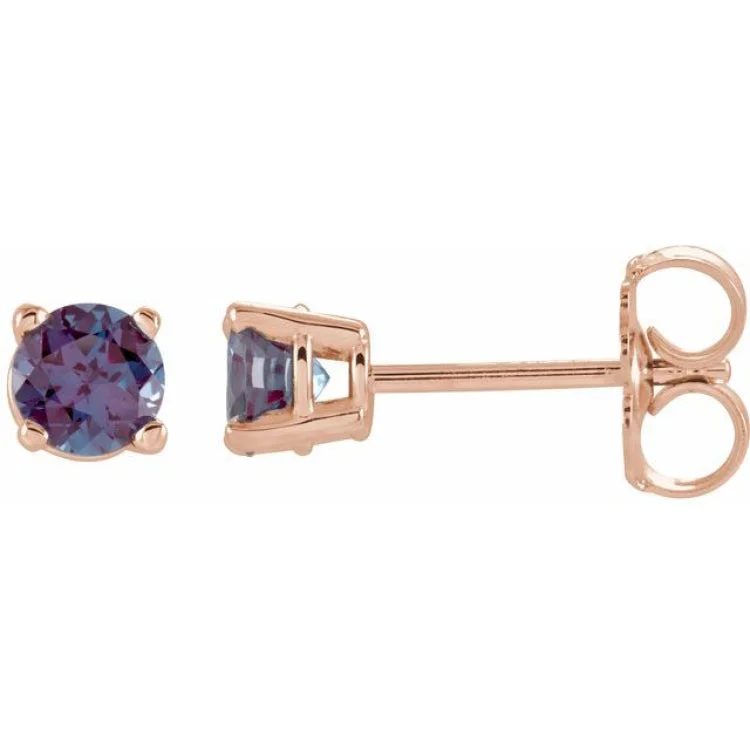 14K Rose 2.5 mm Lab-Grown Alexandrite Stud Earrings with Friction Post