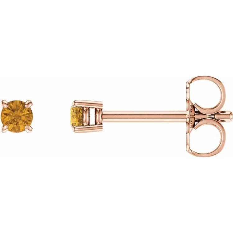 14K Rose 2.5 mm Natural Citrine Stud Earrings with Friction Post