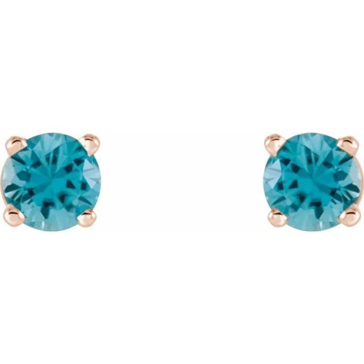 14K Rose 4 mm Natural Blue Zircon Stud Earrings with Friction Post