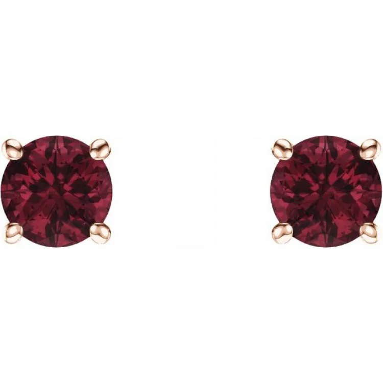 14K Rose 5 mm Natural Mozambique Garnet Stud Earrings with Friction Post