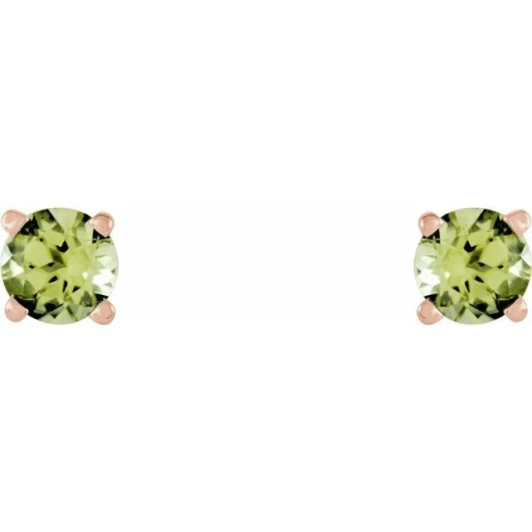 14K Rose 5 mm Natural Peridot Stud Earrings with Friction Post