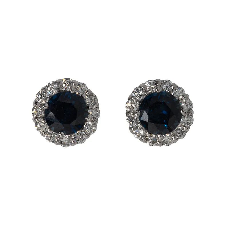 Sapphire & Diamond Halo 18K White Gold Stud Earrings