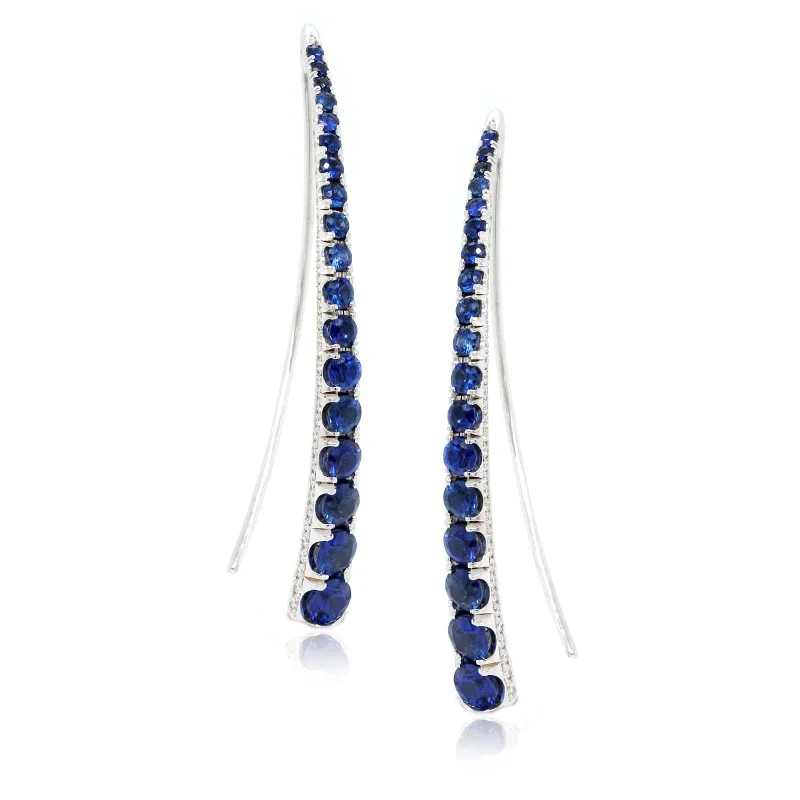 18K White Gold Sapphire and Diamond Drop Earrings