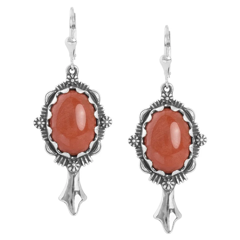 Sterling Silver Red Jasper Gemstone Squash Blossom Earrings