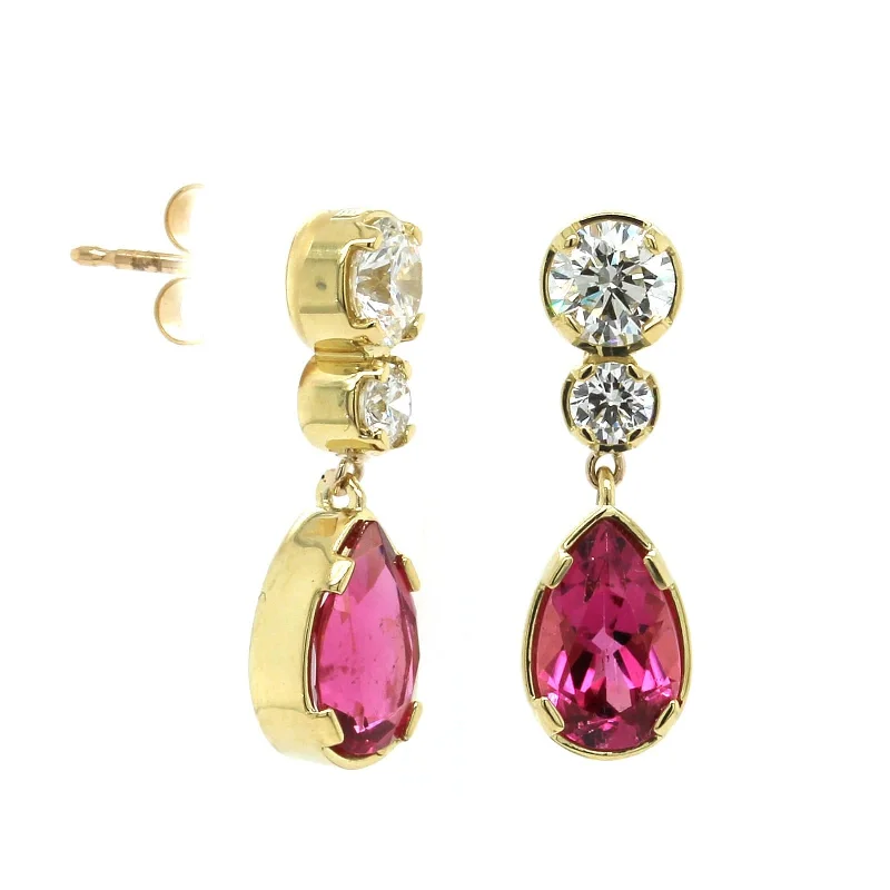 18K Yellow Gold Tourmaline Diamond Drop Earrings