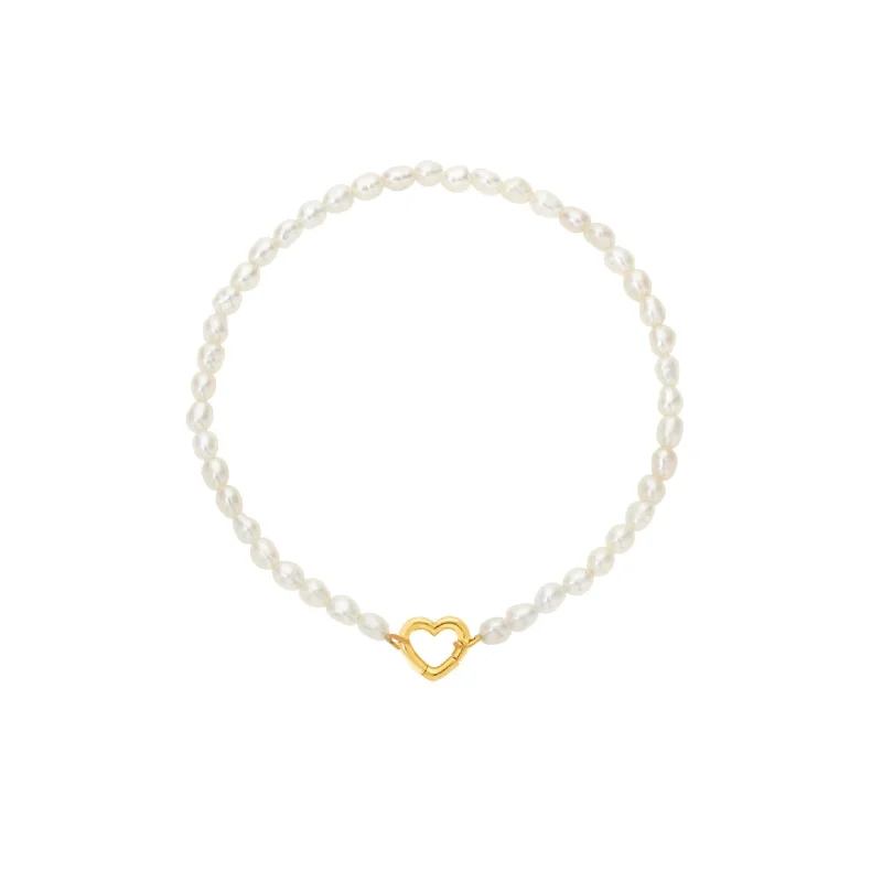 9kt Gold Pearl Heart Strung Bracelet