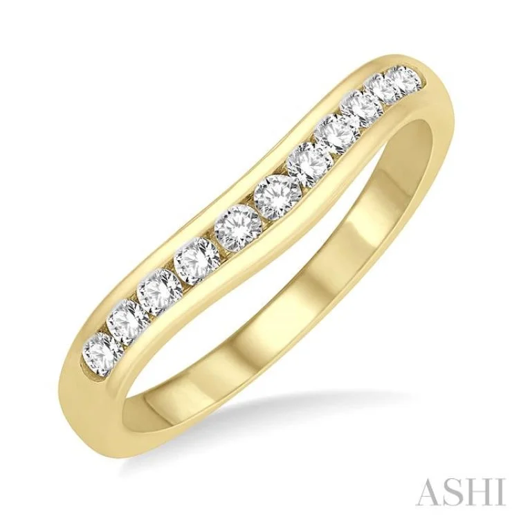 1/3 Ctw Round Cut Diamond Inlay Wedding Band in 14K Yellow Gold