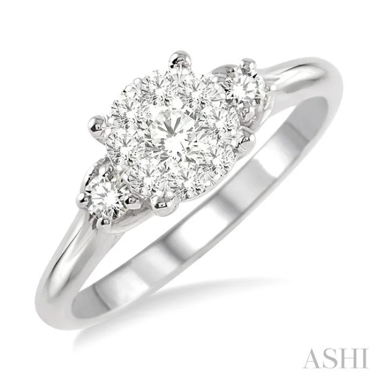 1/2 Ctw Lovebright Round Cut Diamond Engagement Ring in 14K White Gold