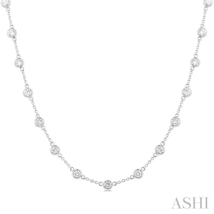 3 ctw Bezel Set Round Cut Diamond Station Necklace in 14K White Gold