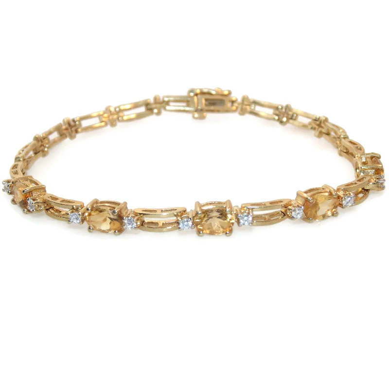 Estate 14k Yellow Gold Citrine Diamonds Tennis Bracelet