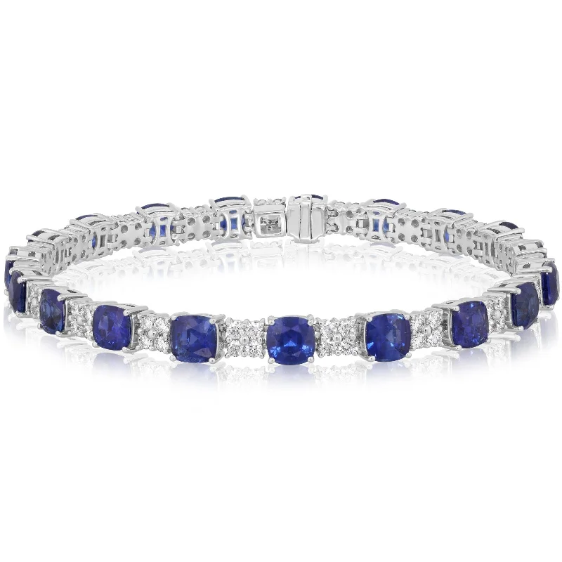 Cushion Cut Blue Sapphire & Diamond Bracelet