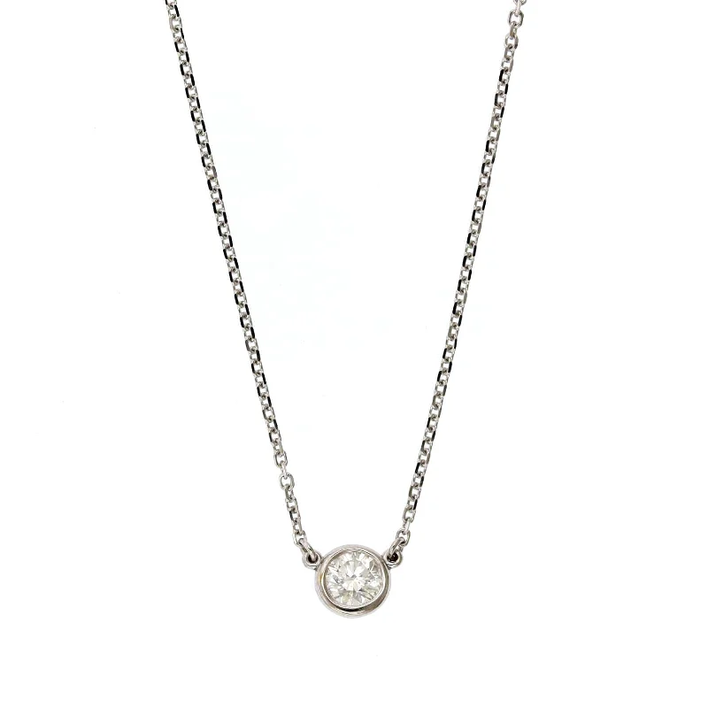 14K White Gold Diamond Bezel Necklace