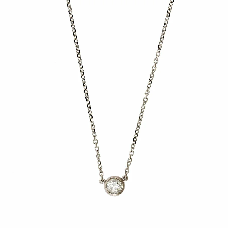 14K White Gold Diamond Bezel Necklace