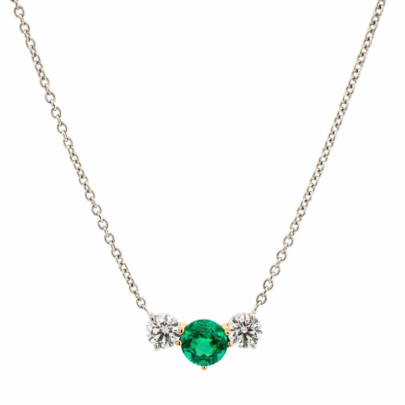 18K Yellow Gold & Platinum Emerald Diamond Necklace