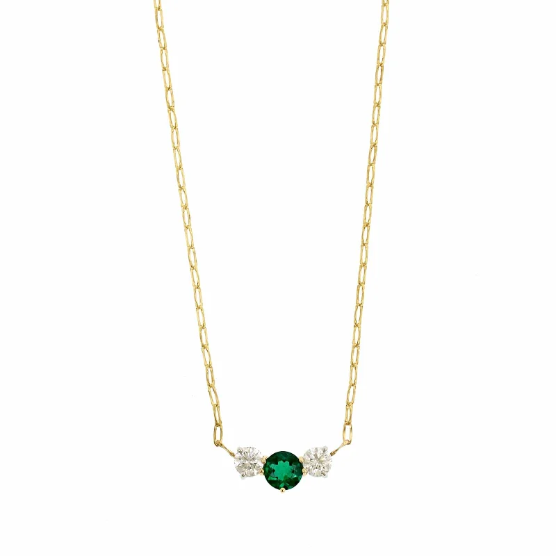 18K Yellow Gold Emerald and Diamond Necklace