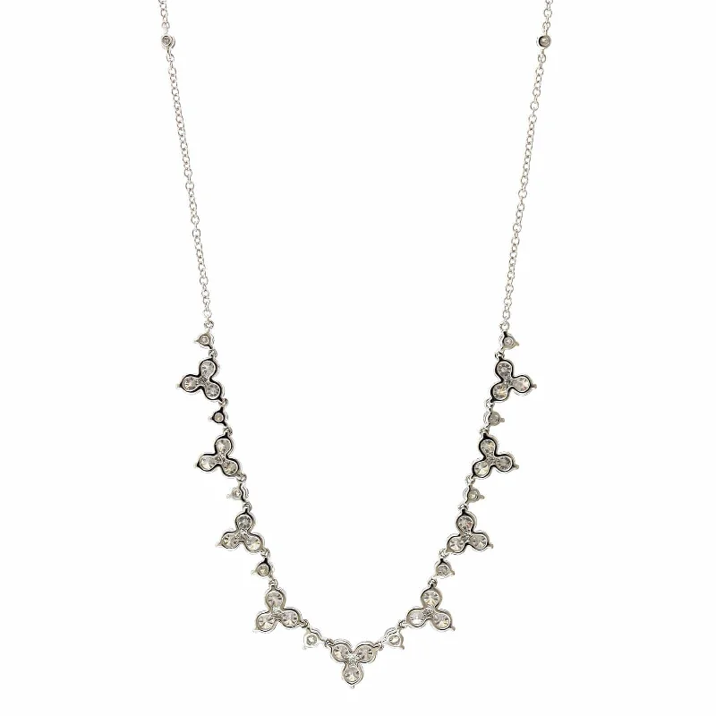 14K White Gold Diamond Cluster Necklace