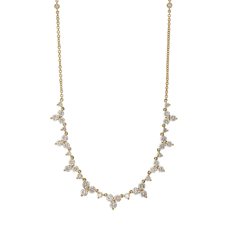 14K Yellow Gold Clustered Diamond Necklace