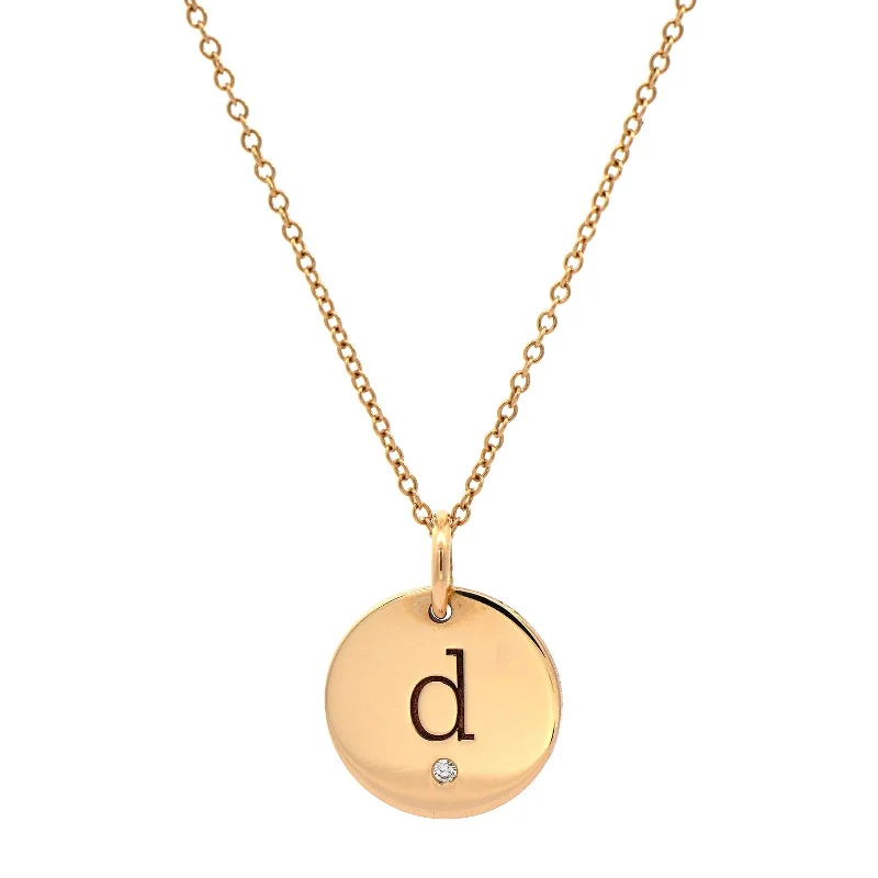 14K Yellow Gold Disc "D" Pendant Necklace