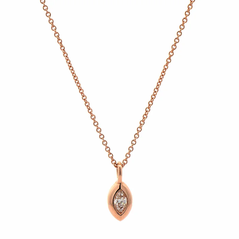 18K Rose Gold Marquise Diamond Pendant Necklace