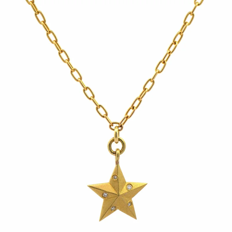 18K Yellow Gold Diamond Large Star Pendant